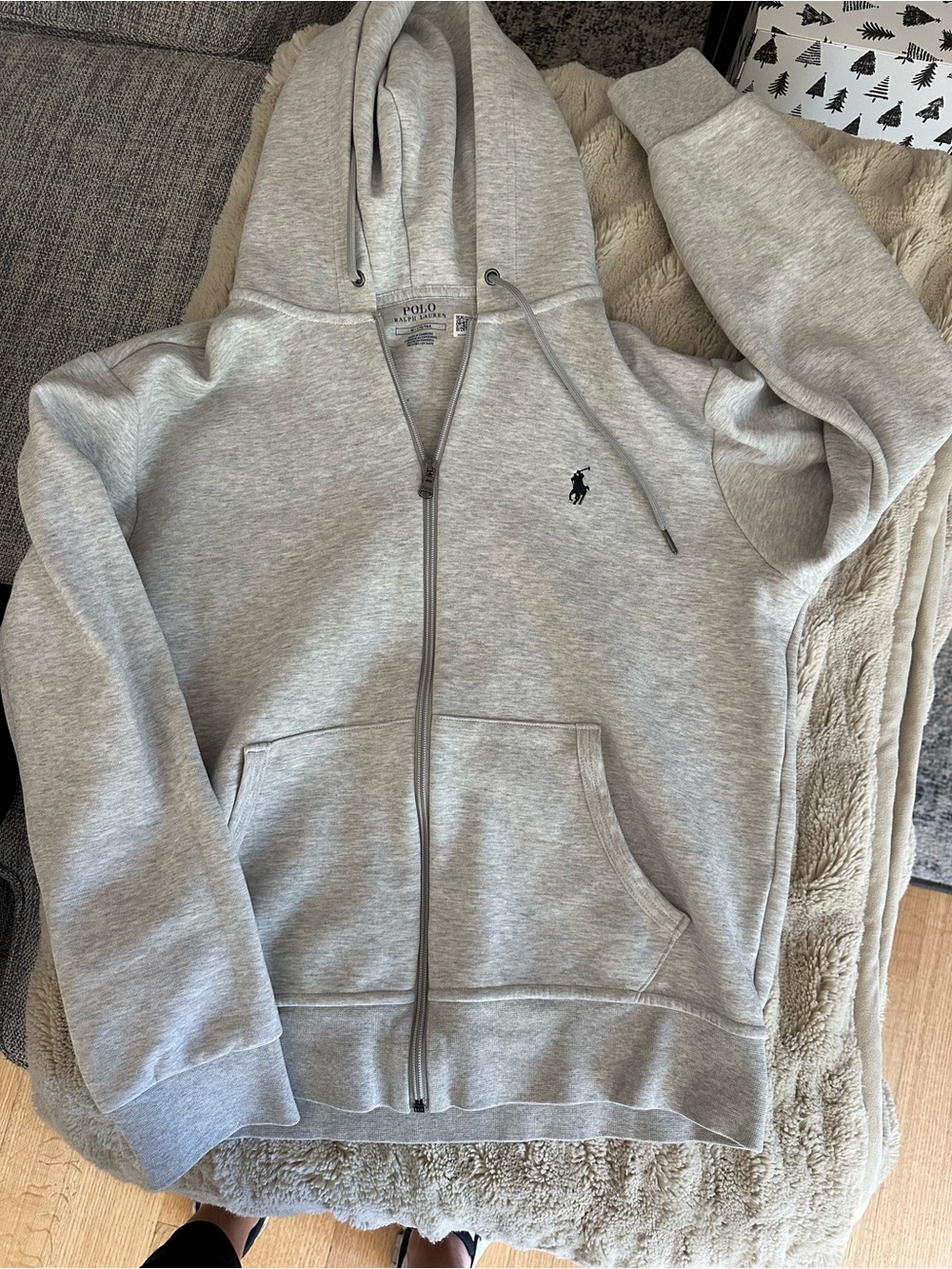 Polo by Ralph Lauren Men's Light Gray Zip-Up Hoodie
